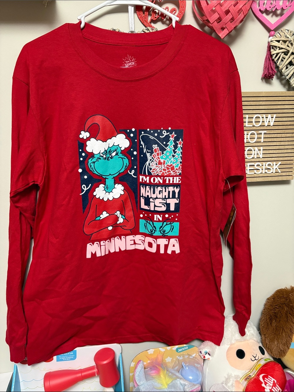Women's Red Long-Sleeve Grinch Graphic Tee - Minnesota Naughty List